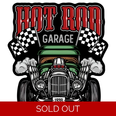 Hot Rod Garage Die Cut Embossed Metal Sign